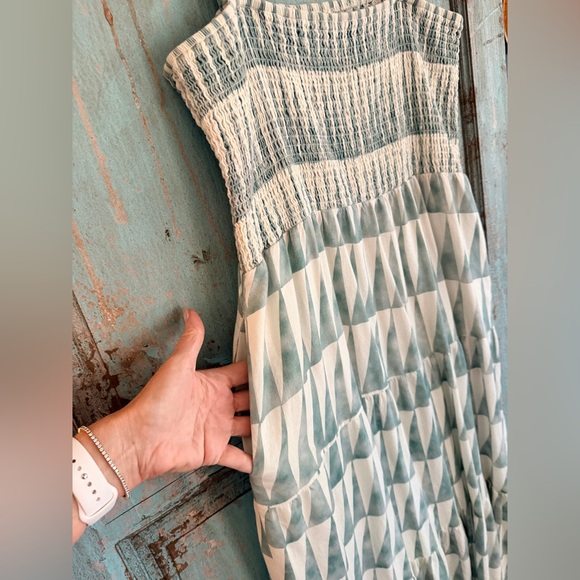 Marine Layer Smocked Maxi Dress Green & Cream Geometric Print | XL - Picture 3 of 11